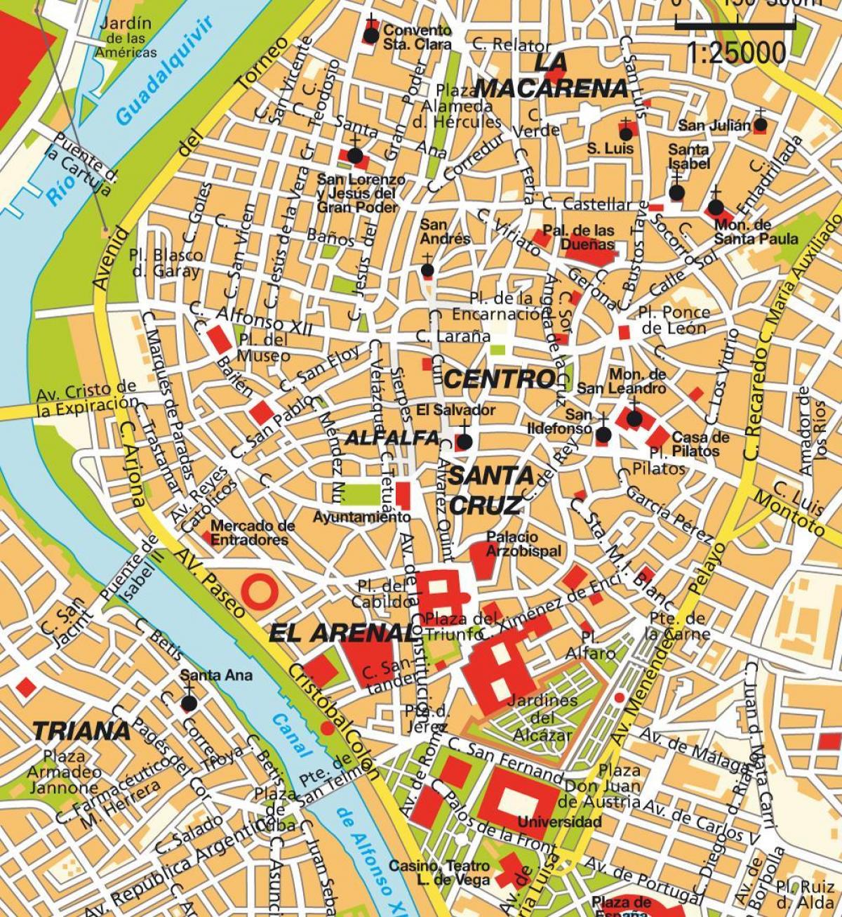 kaart Sevilla hispaania kesklinn