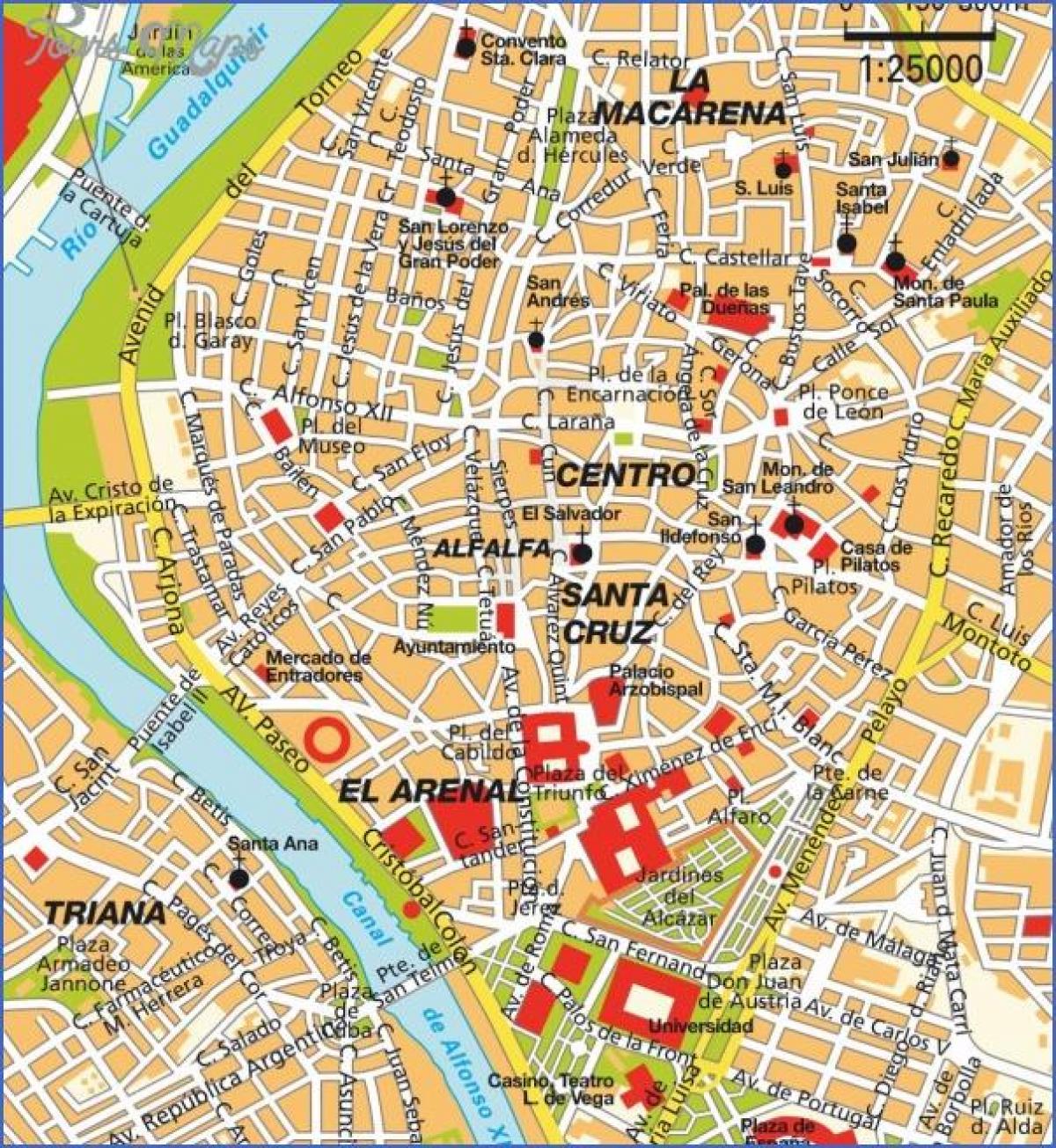 Sevilla vaatamisväärsusi kaart