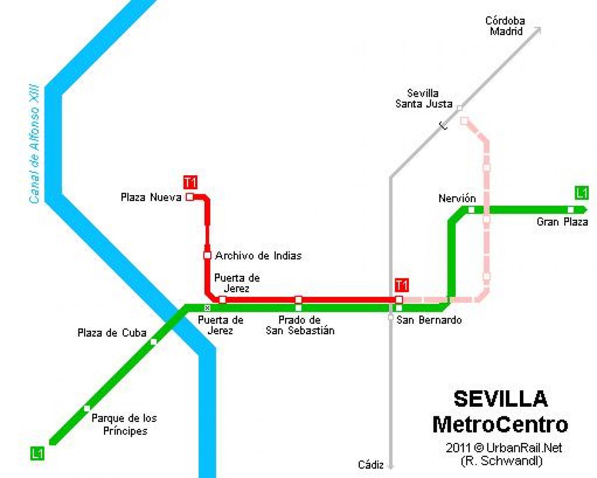 kaart Sevilla tramm
